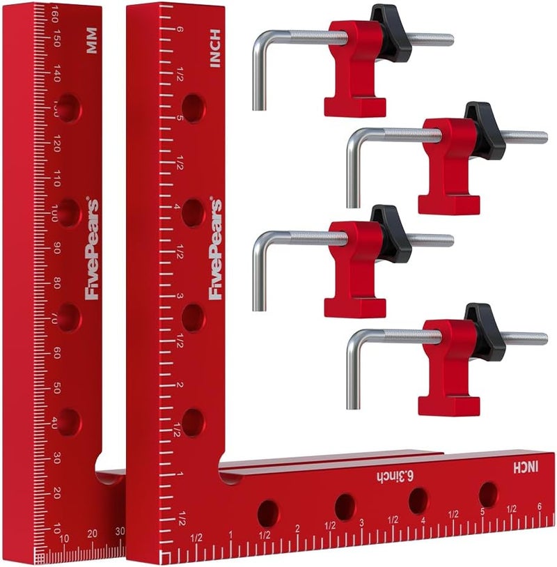 FIVEPEARS 2 Pack 90 degree positioning square clamps set for woodworking, 6.3" x 6.3"(16 x 16cm) aluminum precision right angle corner clamp for square picture frame tool box cabinet drawer and wood - Image 1